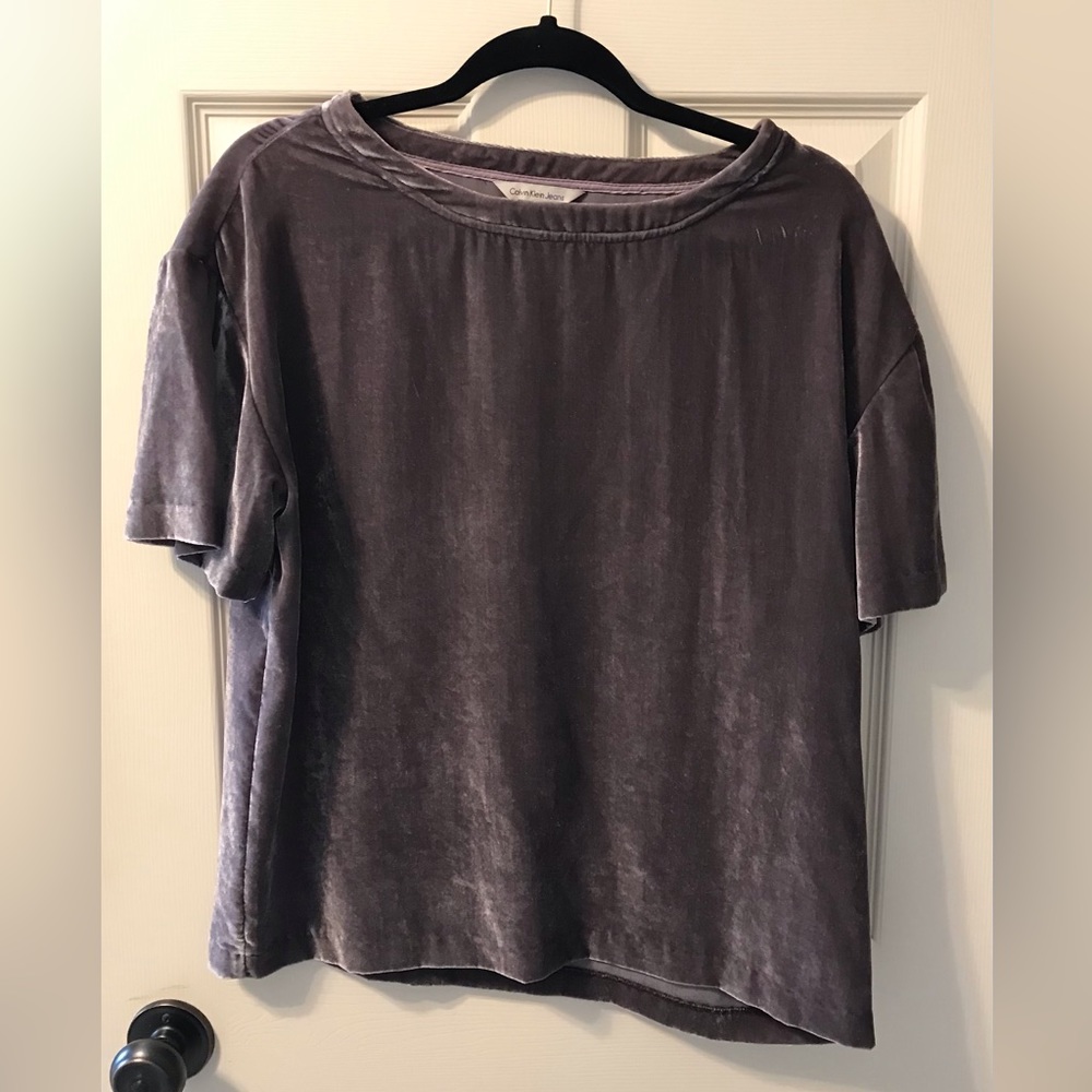 Calvin Klein Short Sleeve Grey Velour crew neck top